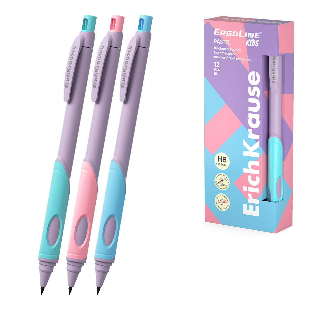 Карандаш механический ErichKrause ErgoLine® Kids Pastel 2.0 мм, с точилкой, НВ Карандаш механический ErichKrause ErgoLine® Kids Pastel 2.0 мм, с точилкой, НВ