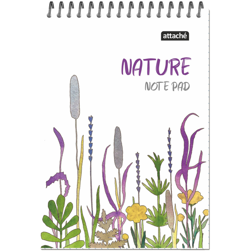 Блокнот А5 60л Attache Nature White flowers клетка, 65г, 100%, гребень, карт, Блокнот А5 60л Attache Nature White flowers клетка, 65г, 100%, гребень, карт,