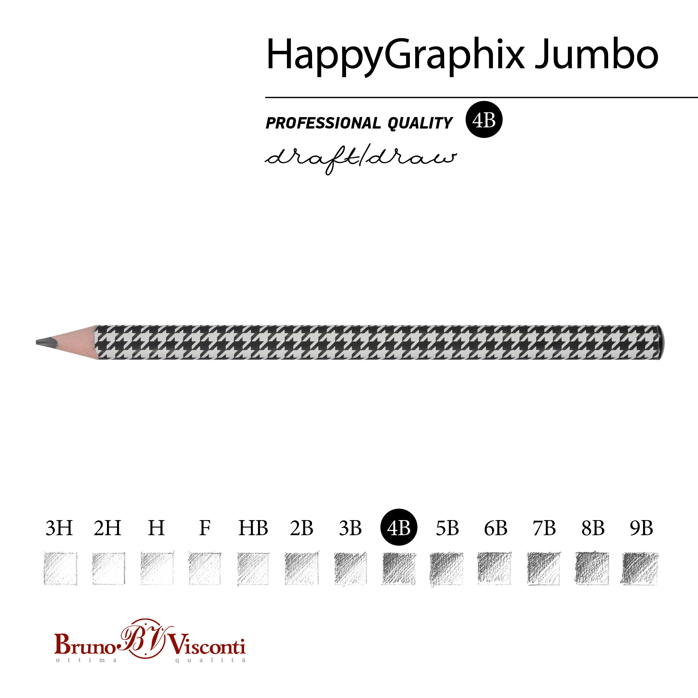 КАРАНДАШ ЧЕРНОГРАФИТОВЫЙ "HappyGraphix Jumbo. Модный паттерн" 4В, 3.5