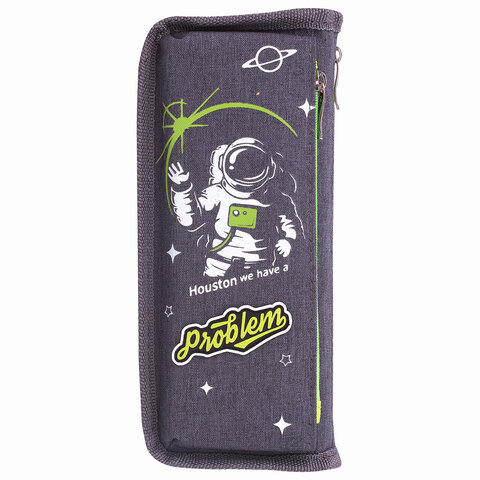 Пенал ЮНЛАНДИЯ, 2 отделения, полиэстер, "Cosmonaut", серый, 21х6х9 см,