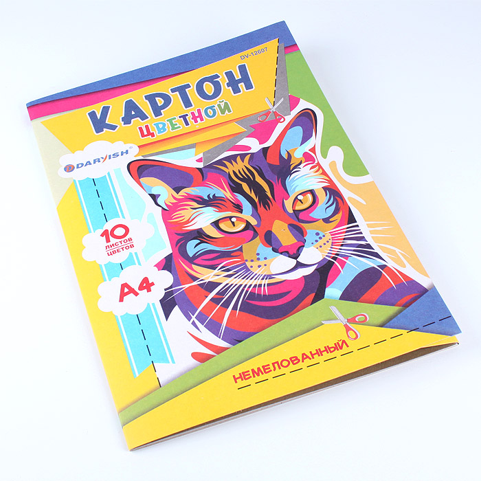 Картон цветной немелованный А4 10л. 10цв. "Darvish" ассорти плотность Картон цветной немелованный А4 10л. 10цв. "Darvish" ассорти плотность