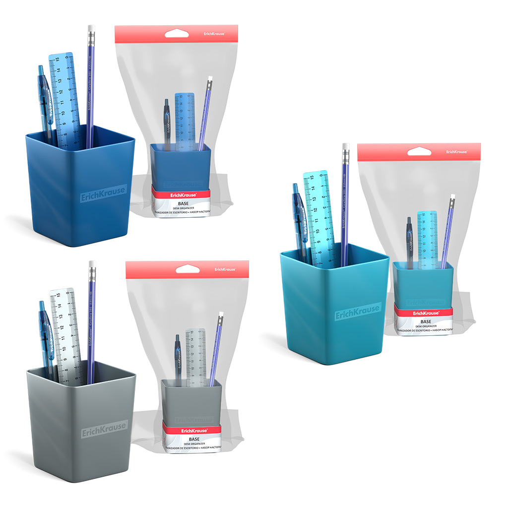 Набор настольный пластиковый Erich Krause® Base, Ice Metallic, ассорти из 3 Набор настольный пластиковый Erich Krause® Base, Ice Metallic, ассорти из 3