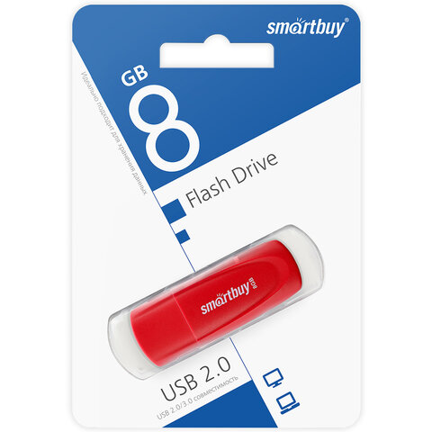 Флеш-диск 8 GB SMARTBUY Scout USB 2.0, красный, SB008GB2SCR Флеш-диск 8 GB SMARTBUY Scout USB 2.0, красный, SB008GB2SCR