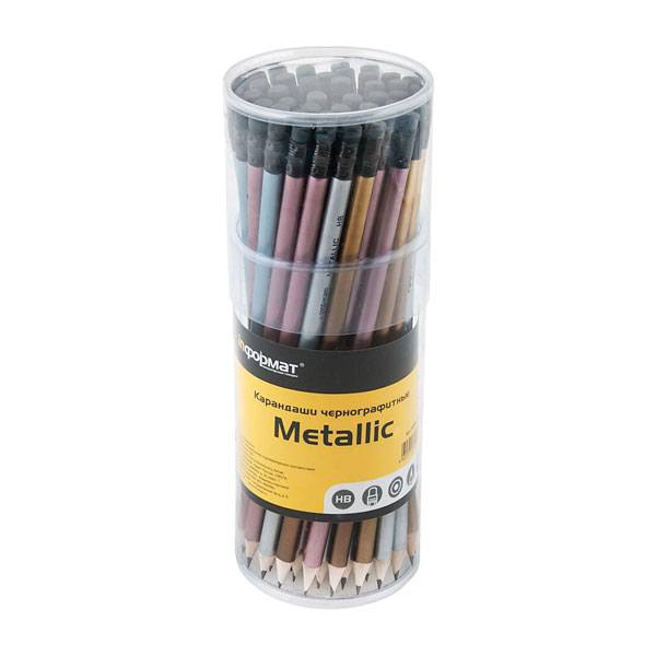Карандаш чернографит. inФОРМАТ METALLIC НВ с ластиком заточенный круглый, Карандаш чернографит. inФОРМАТ METALLIC НВ с ластиком заточенный круглый,