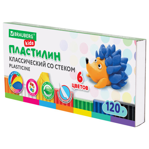 Пластилин классический BRAUBERG "KIDS", 6 цветов, 120 г, стек, ВЫСШЕЕ Пластилин классический BRAUBERG "KIDS", 6 цветов, 120 г, стек, ВЫСШЕЕ