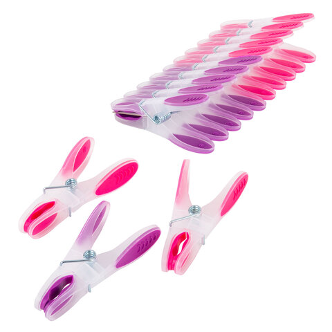 Прищепки бельевые 8,2 см, КОМПЛЕКТ 10 штук, прорезиненный пластик, ассорти,