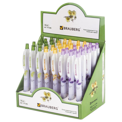 Ручка шариковая автоматическая с грипом BRAUBERG "Herb Time", СИНЯЯ, Ручка шариковая автоматическая с грипом BRAUBERG "Herb Time", СИНЯЯ,