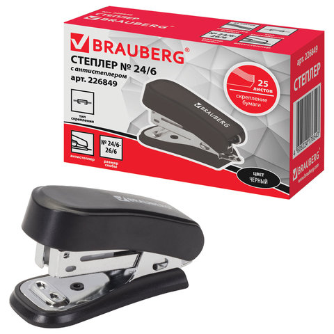 Степлер №24/6, 26/6 МИНИ BRAUBERG "Standard", до 25 листов, с Степлер №24/6, 26/6 МИНИ BRAUBERG "Standard", до 25 листов, с