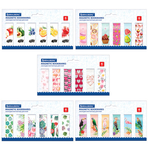 Закладки для книг МАГНИТНЫЕ, "MIX", набор 30 шт., 60x20 мм, BRAUBERG, Закладки для книг МАГНИТНЫЕ, "MIX", набор 30 шт., 60x20 мм, BRAUBERG,