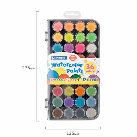 Краски акварельные BRAUBERG "PREMIUM" 36 цветов (12 базовых + 12