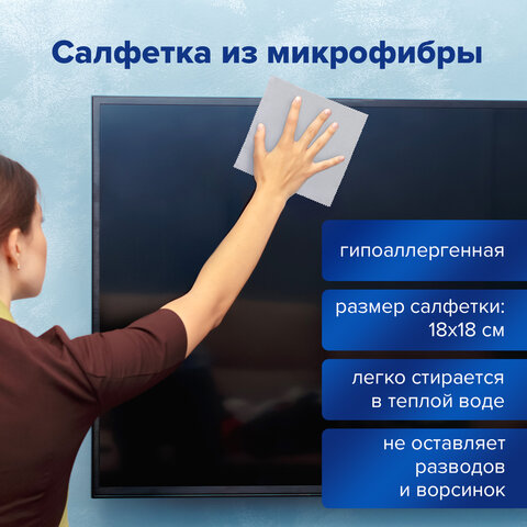 Чистящий набор для экранов всех типов и оптики BRAUBERG, комплект салфетка и