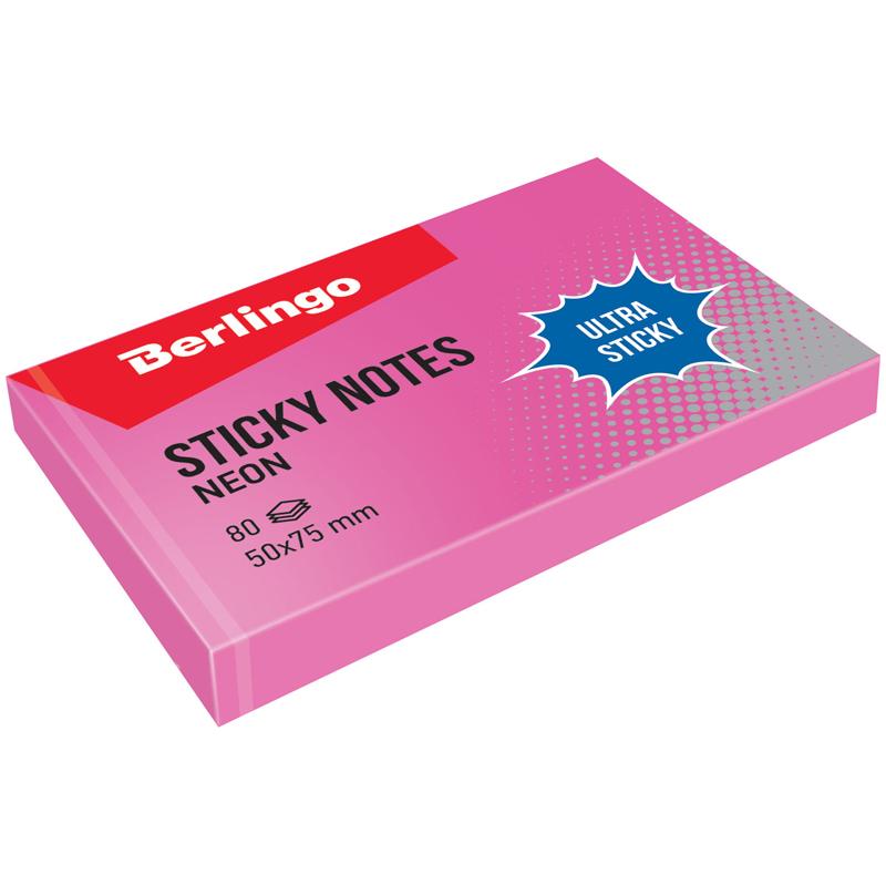 Самоклеящийся блок Berlingo "Ultra Sticky", 50*75мм, 80л, розовый Самоклеящийся блок Berlingo "Ultra Sticky", 50*75мм, 80л, розовый