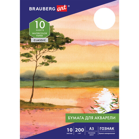Папка для акварели БОЛЬШОГО ФОРМАТА (297х420 мм) А3, 10 л., 200 г/м2, бумага Папка для акварели БОЛЬШОГО ФОРМАТА (297х420 мм) А3, 10 л., 200 г/м2, бумага