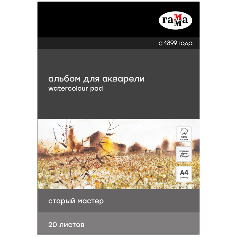 Альбом для акварели 20л., А4, склейка с 4-х сторон Гамма "Старый Альбом для акварели 20л., А4, склейка с 4-х сторон Гамма "Старый
