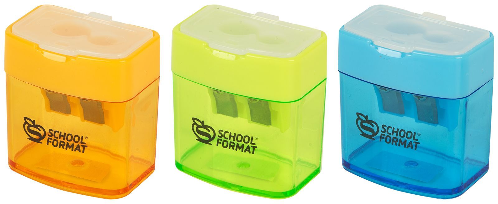 Точилка Schoolformat КУБИК с контейнером ассорти, корпус пластик 2 отвер. в Точилка Schoolformat КУБИК с контейнером ассорти, корпус пластик 2 отвер. в