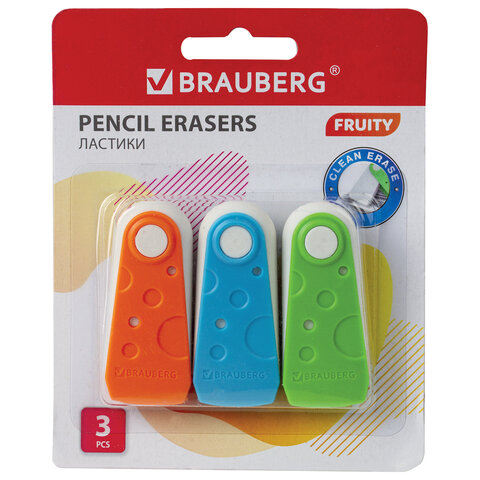 Набор ластиков BRAUBERG "FRUITY" 3 шт., 57х24х15 мм, белые, Набор ластиков BRAUBERG "FRUITY" 3 шт., 57х24х15 мм, белые,