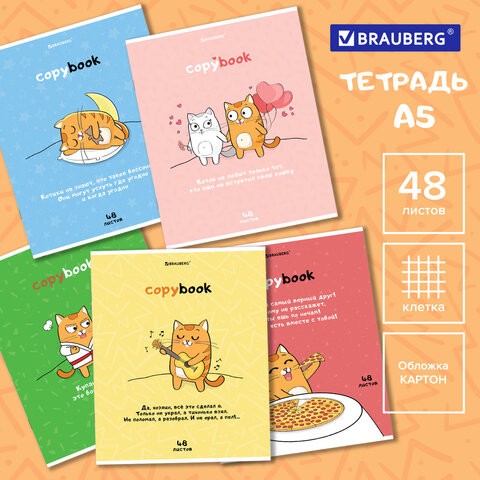 Тетрадь А5, 48 л., BRAUBERG, скоба, клетка, обложка картон, Тетрадь А5, 48 л., BRAUBERG, скоба, клетка, обложка картон,
