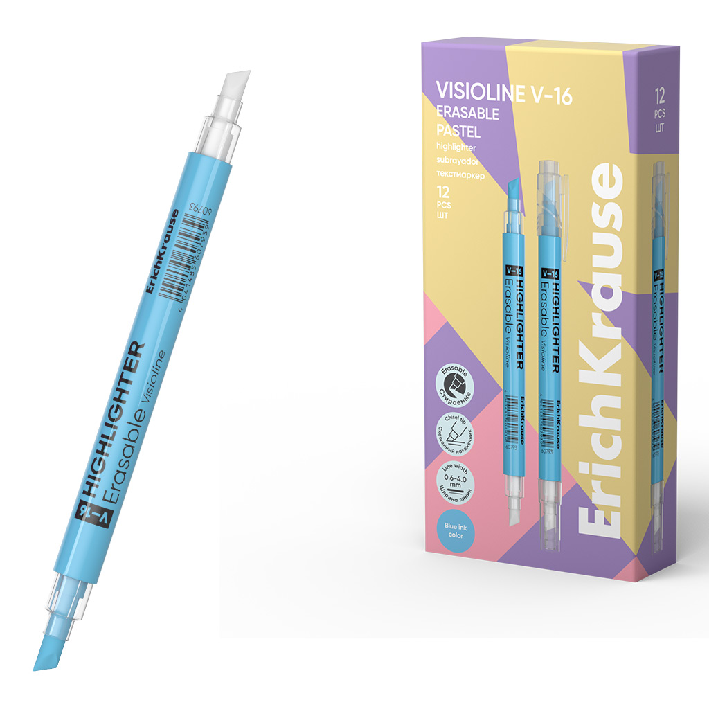 Двухсторонний стираемый текстмаркер ErichKrause Visioline V-16 Erasable Pastel, Двухсторонний стираемый текстмаркер ErichKrause Visioline V-16 Erasable Pastel,