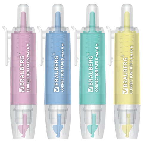 Корректирующая лента BRAUBERG PASTEL 360, 5 мм х 6 м, ассорти, автоматическая, Корректирующая лента BRAUBERG PASTEL 360, 5 мм х 6 м, ассорти, автоматическая,