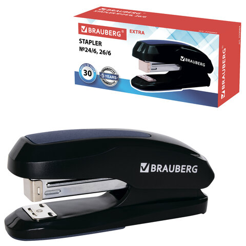 Степлер №24/6, 26/6 BRAUBERG "Extra", до 30 листов, черно-синий, Степлер №24/6, 26/6 BRAUBERG "Extra", до 30 листов, черно-синий,