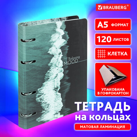 Тетрадь на кольцах А5 160х212 мм, 120 листов, картон, матовая ламинация, клетка, Тетрадь на кольцах А5 160х212 мм, 120 листов, картон, матовая ламинация, клетка,