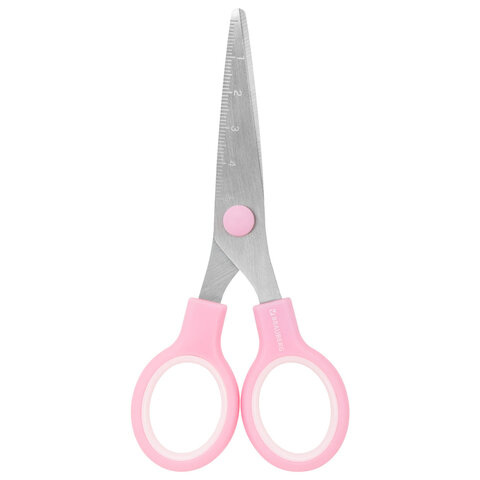 Ножницы BRAUBERG KIDS 130 мм, ручки розовые, закругленные лезвия с линейкой,