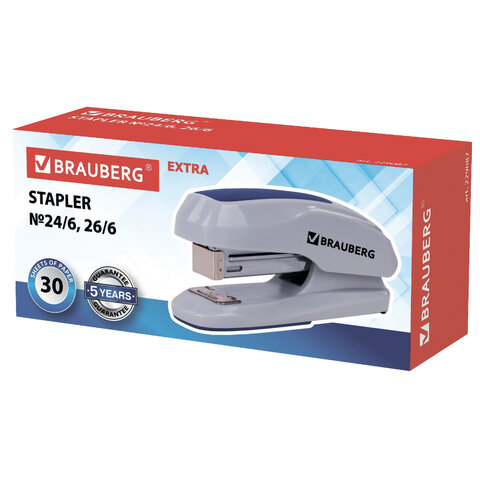 Степлер №24/6, 26/6 BRAUBERG "Extra", до 30 листов, серо-синий, 229087 Степлер №24/6, 26/6 BRAUBERG "Extra", до 30 листов, серо-синий, 229087