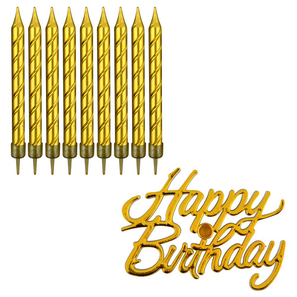 Свечи для торта "Happy Birthday". Набор 10 шт + топпер. Длина 8 см. 2 Свечи для торта "Happy Birthday". Набор 10 шт + топпер. Длина 8 см. 2