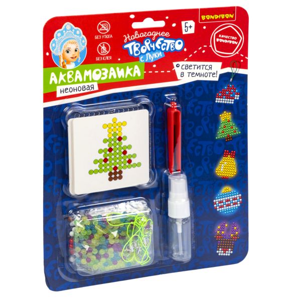 Набор для творчества BONDIBON. Новогодняя аквамозаика неоновая. Светится в Набор для творчества BONDIBON. Новогодняя аквамозаика неоновая. Светится в