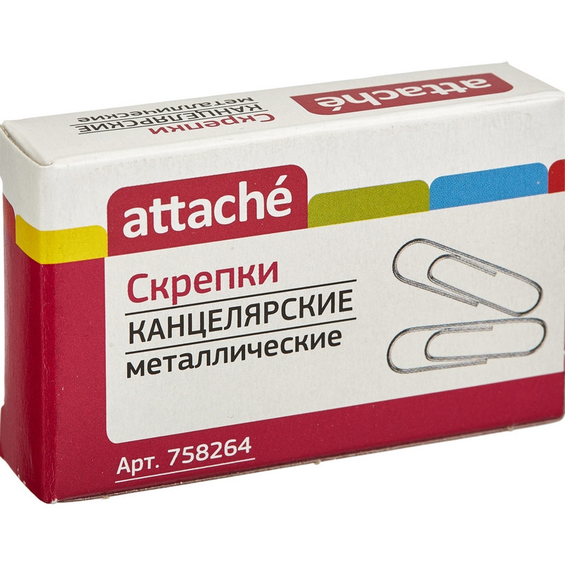 Скрепки Attache 28мм, металлические б/покрытия, овальные 100 шт./уп.к/кор Скрепки Attache 28мм, металлические б/покрытия, овальные 100 шт./уп.к/кор