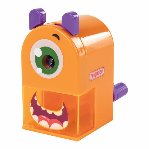 Точилка механическая ПИФАГОР "Монстрик", корпус оранжевый, для Точилка механическая ПИФАГОР "Монстрик", корпус оранжевый, для