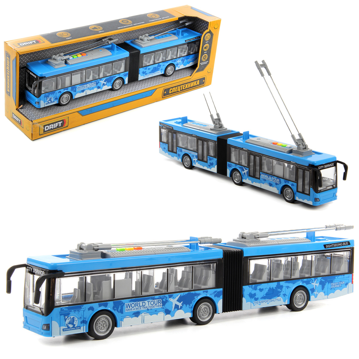 Троллейбус 44x10x8 см., фрикция, свет, звук, Троллейбус 44x10x8 см., фрикция, свет, звук,