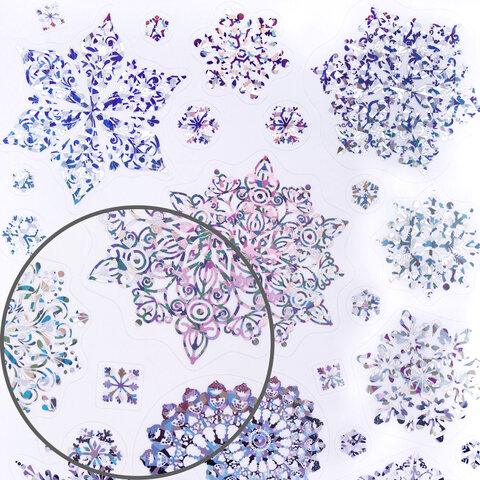 Наклейка для окон, 30х38 см, "Морозные снежинки", голография, серебро, Наклейка для окон, 30х38 см, "Морозные снежинки", голография, серебро,