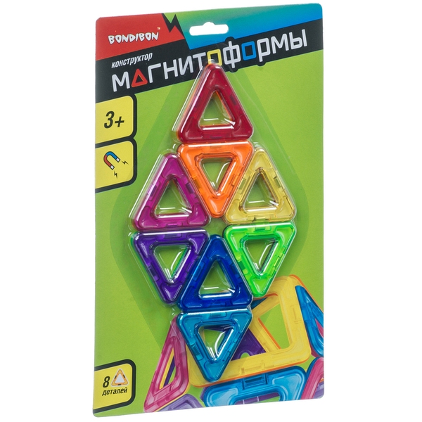 Магнитный конструктор МАГНИТОФОРМЫ Bondibon, 8 треугольников, арт.JH8842D Магнитный конструктор МАГНИТОФОРМЫ Bondibon, 8 треугольников, арт.JH8842D