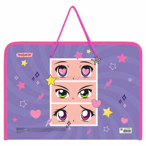 Папка для труда на молнии с ручками ПИФАГОР А4, 1 отделение, пластик,