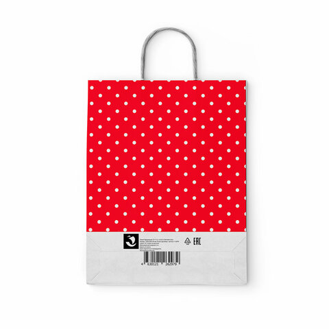 Крафт-пакет бумажный "Горох на красном" 22х12х25 см, с кручеными
