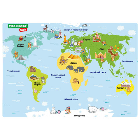 Настольное покрытие BRAUBERG KIDS, А3+, пластик, 46x33 см, "Кот-энтузиаст Настольное покрытие BRAUBERG KIDS, А3+, пластик, 46x33 см, "Кот-энтузиаст