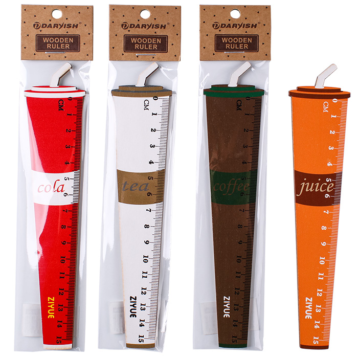 Линейка 15см деревянная "Стаканчик" ассорти Линейка 15см деревянная "Стаканчик" ассорти
