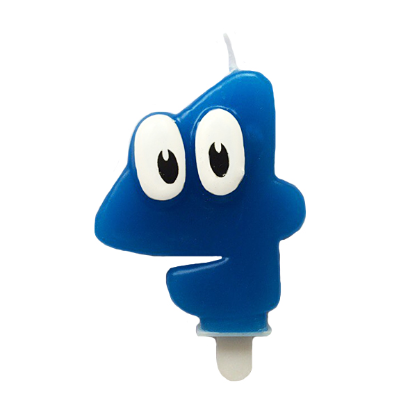 Свеча Цифра 4 Синяя С глазками 6,5см Свеча Цифра 4 Синяя С глазками 6,5см