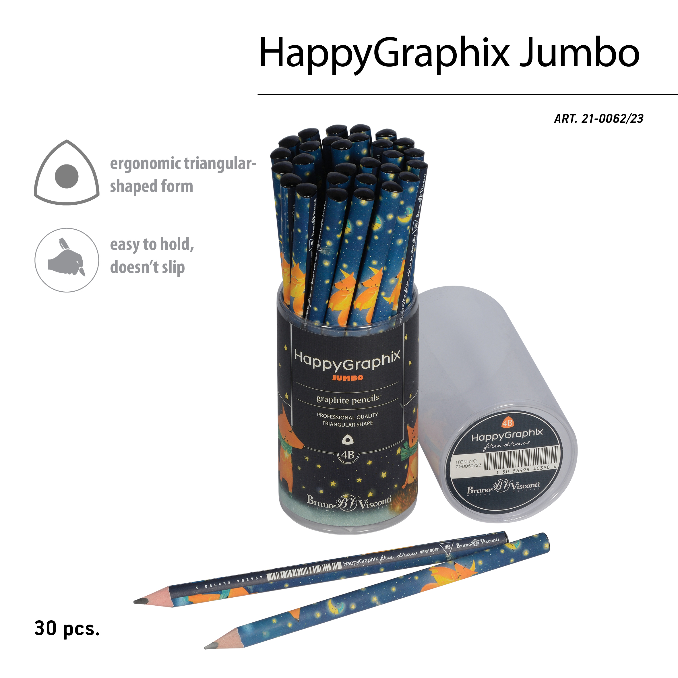 КАРАНДАШ ЧЕРНОГРАФИТОВЫЙ "HappyGraphix Jumbo. Волшебный лис" 4В, 3.5 КАРАНДАШ ЧЕРНОГРАФИТОВЫЙ "HappyGraphix Jumbo. Волшебный лис" 4В, 3.5