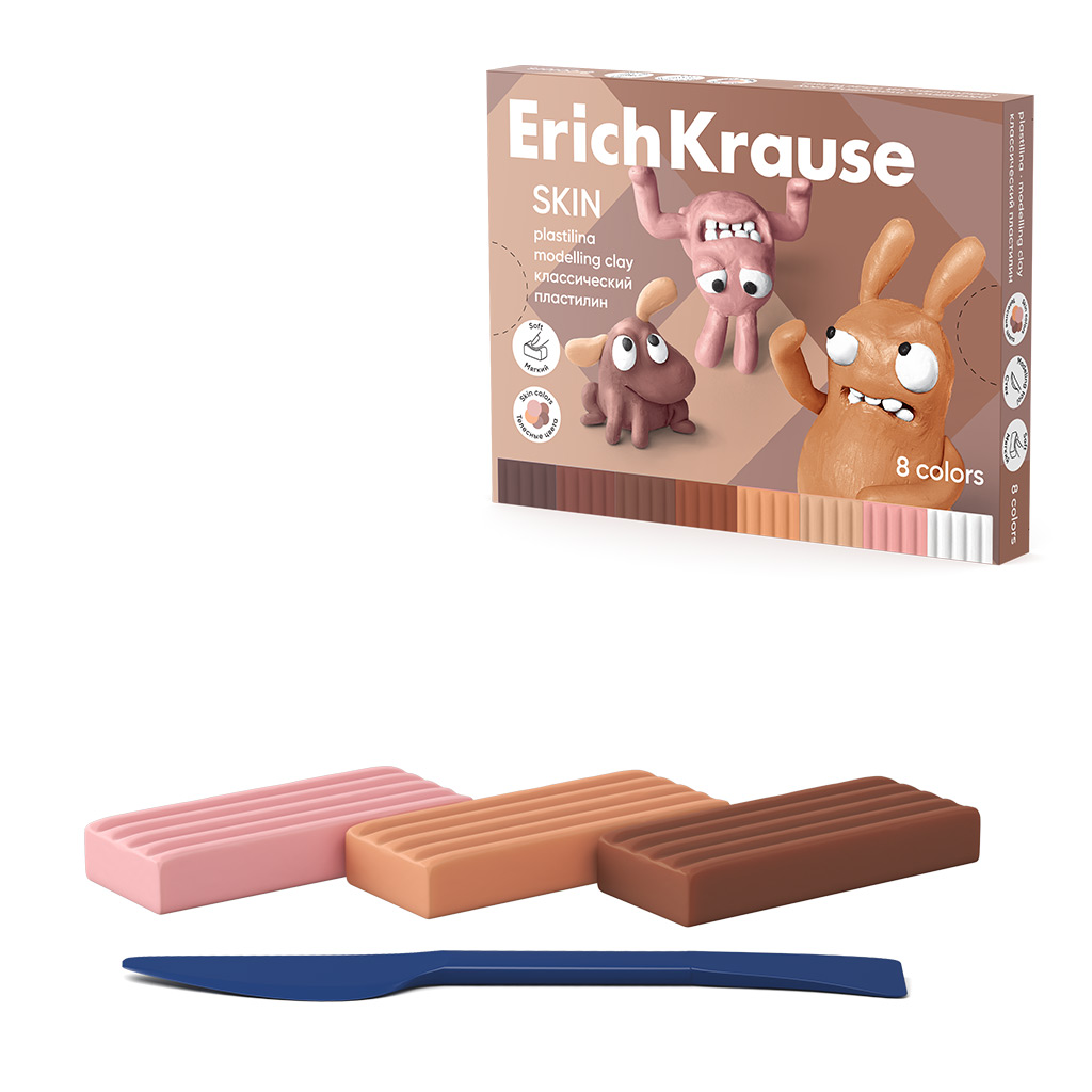 Пластилин классический ErichKrause Jolly Friends Skin 8 цветов со стеком, 144 г Пластилин классический ErichKrause Jolly Friends Skin 8 цветов со стеком, 144 г