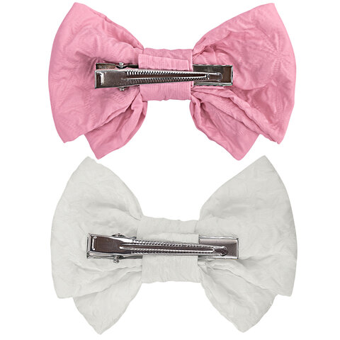 Заколки для волос НАБОР 2 шт., 10х6,5 см, зажим, с бантиком, розовый, белый, Заколки для волос НАБОР 2 шт., 10х6,5 см, зажим, с бантиком, розовый, белый,