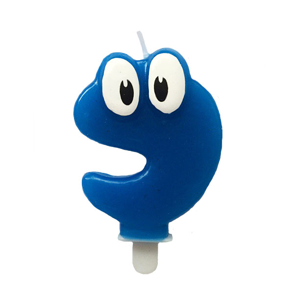 Свеча Цифра 9 Синяя С глазками 6,5см Свеча Цифра 9 Синяя С глазками 6,5см