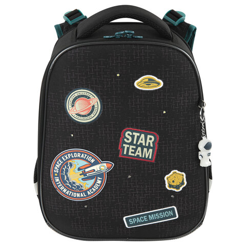 Ранец BRAUBERG PREMIUM, 2 отделения, с брелком, "Space mission", LED