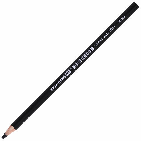 Карандаш угольный BRAUBERG ART CLASSIC, 1 шт., мягкий, круглый, корпус черный, Карандаш угольный BRAUBERG ART CLASSIC, 1 шт., мягкий, круглый, корпус черный,