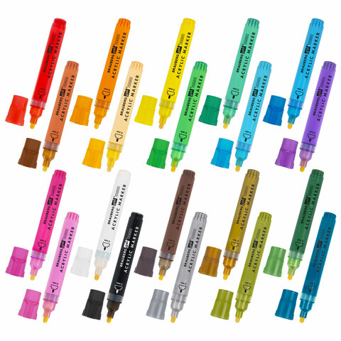 Маркеры акриловые для рисования и хобби, 20 ярких цветов, линия 3 мм, BRAUBERG Маркеры акриловые для рисования и хобби, 20 ярких цветов, линия 3 мм, BRAUBERG