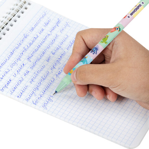 Ручка стираемая гелевая с принтом ЮНЛАНДИЯ "МОНСТРИКИ", СИНЯЯ, корпус