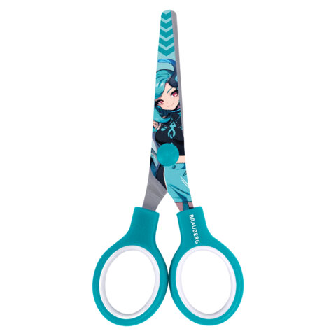 Ножницы 130 мм, мятные, с цветной печатью "Аниме", BRAUBERG ANIME,