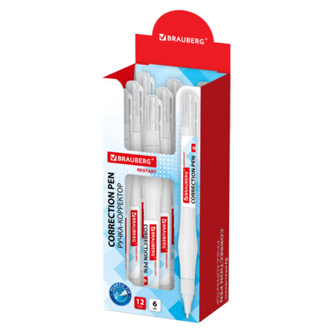 Ручка-корректор с улучшенным пластиковым наконечником BRAUBERG RESTART, 6 мл, Ручка-корректор с улучшенным пластиковым наконечником BRAUBERG RESTART, 6 мл,