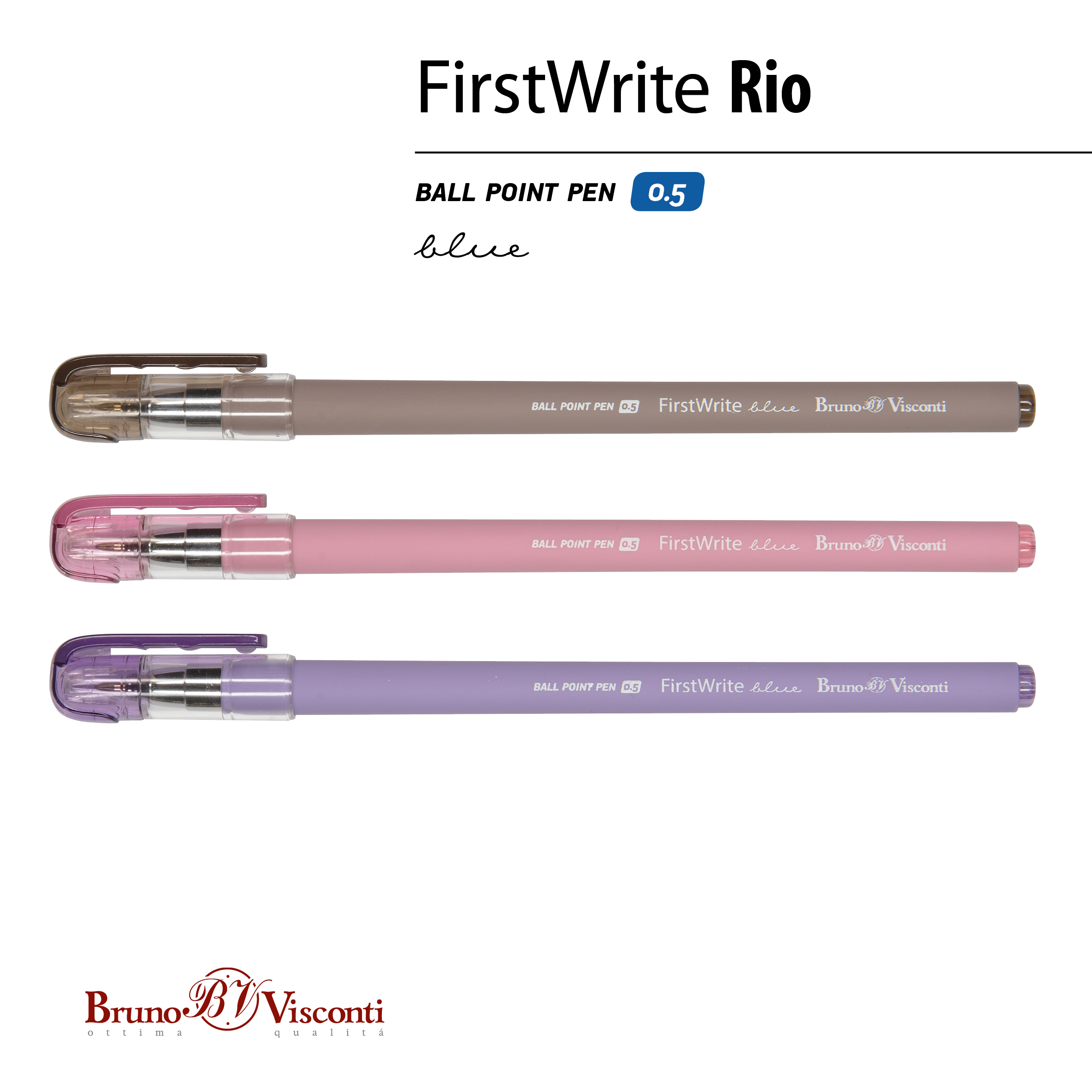 РУЧКА "FirstWrite. Rio" ШАРИКОВАЯ 0.5 ММ, СИНЯЯ (3 цвета корпуса)